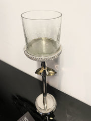 Diamante Silver Slimline Glass Candle Holder Large