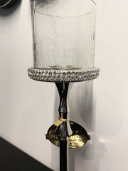 Diamante Silver Slimline Glass Candle Holder Large