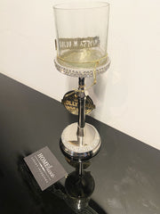 Diamante Silver Slimline Glass Candle Holder Medium