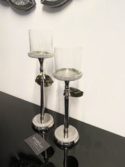 Diamante Silver Slimline Glass Candle Holder Small