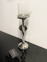 Diamante Silver Twist Glass Candle Holder Medium