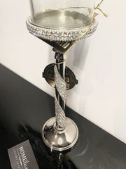 Diamante Silver Twist Glass Candle Holder Medium