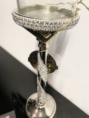 Diamante Silver Twist Glass Candle Holder Medium