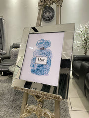 Dior Rose Blue Design Perfume Bottle Wall Art Mirror Frame