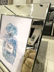 Dior Rose Blue Design Perfume Bottle Wall Art Mirror Frame