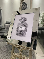 Dior Rose Grey Design Perfume Bottle Wall Art Mirror Frame
