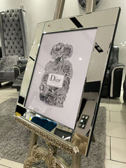Dior Rose Grey Design Perfume Bottle Wall Art Mirror Frame