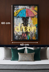 DREAM' Neon LED Wall Art - 40x60cm Girl with Umbrella Canvas USB