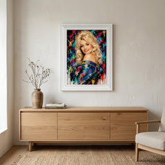 Dolly Parton Denim Pop Art White Frame Canvas Print Decor - 60 x 80cm
