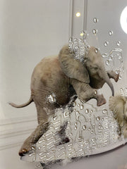 Elephants Bathtime Wall Art Alpha Black Frame 55Cm X 65Cm