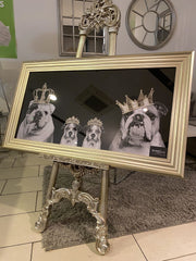 English Bulldog Family Girl With Crown Wall Art Champagne Frame 85Cm X 85Cm
