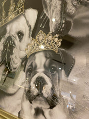 English Bulldog Family Girls With Crown Wall Art Champagne Step Frame 85Cm x 85cm