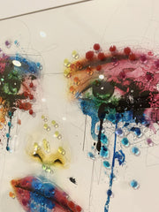 Face Cry Multicolour Wall Art White Step Frame