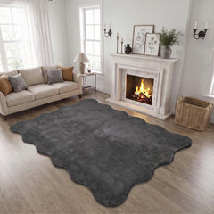 Charcoal Scallop Border Soft Area Rug Living Room Carpet - 160 x 230cm