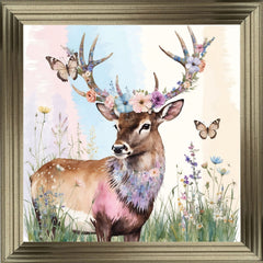French Velvet Floral Majesty, the Stag in pastels - Home Luxe Interior