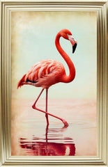 French Velvet Graceful flamingo reflected in pastels, Vintage - Home Luxe Interior