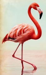 French Velvet Graceful flamingo reflected in pastels, Vintage - Home Luxe Interior