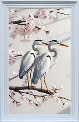 French Velvet Graceful herons amid cherry blossoms. - Home Luxe Interior