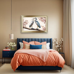 French Velvet Heron pair amid cherry blossoms. - Home Luxe Interior