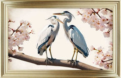 French Velvet Heron pair amid cherry blossoms. - Home Luxe Interior