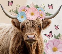 French Velvet Isla, the highland cow with floral Crown - Home Luxe Interior
