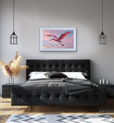 French Velvet Pink spoonbill soars through dusk - Home Luxe Interior