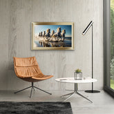 French Velvet Seven white horses galloping - Home Luxe Interior