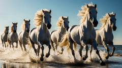 French Velvet Seven white horses galloping - Home Luxe Interior