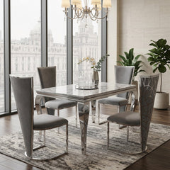 1.2m Marble Dining Table & 4 Vienna Grey Silver Velvet Chairs Set