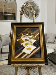 Hand Of Cards Golden Hearts Wall Art Alpha Black Frame 55Cm X 65Cm