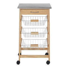Harlow Glenn 3 Wire Baskets Pinewood Kitchen Trolley Home Luxe Interior