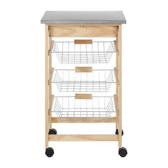 Harlow Glenn 3 Wire Baskets Pinewood Kitchen Trolley Home Luxe Interior