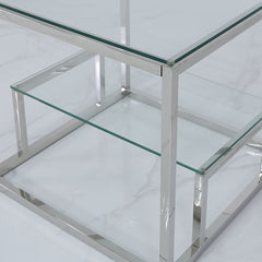 Henry 2 Tier End Table Stainless Steel Glass Top