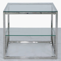 Henry 2 Tier End Table Stainless Steel Glass Top