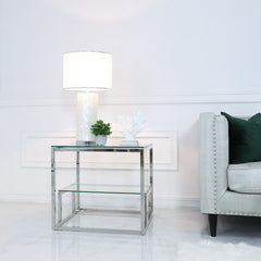 Henry 2 Tier End Table Stainless Steel Glass Top