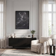 Home Luxe Framed Wall Art Stag In Suit Black & White Print 60X45Cm