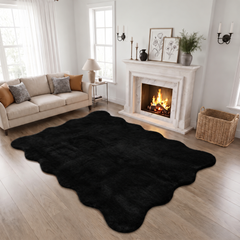 Black Scallop Edge Contrast Area Rug Contemporary Floor Mat 160 x 230cm