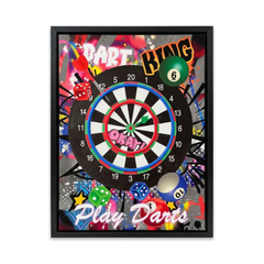 Framed Dart Board LED Neon Light Canvas Wall Art Game Room - 40x60cm