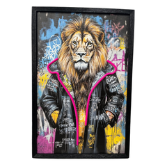 Framed Lion Street Art LED Neon Light Canvas Wall Art Decor - 40x60cm