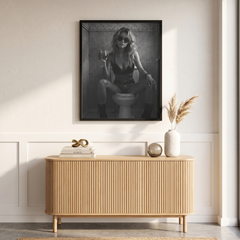 Home Luxe Woman On Toilet Framed Wall Art Black & White Print 60X45Cm