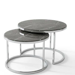 Boston Dark Grey Marble Nest of Tables Set of 2 Silver Frame