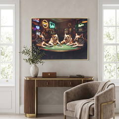 Home Luxe Bulldogs Poker Wall Art 50x70cm Funny Framed Dog Picture Art