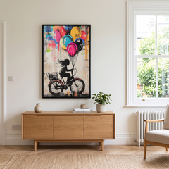 Framed Girl on Bike Street Art LED Neon Light Canvas Wall Art - 40x60cm