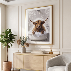 Home Luxe Highland Cow Bubble Bath Glitter Wall Art 50x70cm Framed Art