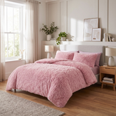 Pink Cuddly Faux Fur Long Pile Duvet Set Luxury Fluffy Fleece Bedding