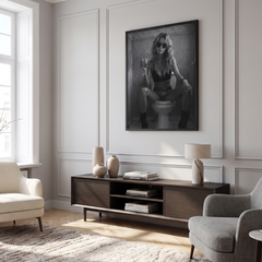 Home Luxe Woman On Toilet Framed Wall Art Black & White Print 60X45Cm