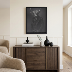 Home Luxe Highland Cow In Suit Framed Wall Art Black & White 60x45cm