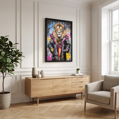 Framed Lion Street Art LED Neon Light Canvas Wall Art Decor - 40x60cm