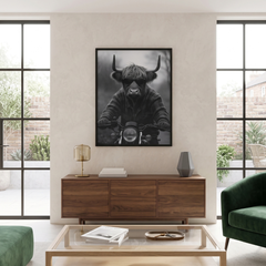 Home Luxe Highland Cow Motorbike Framed Wall Art Black & White 60x45cm