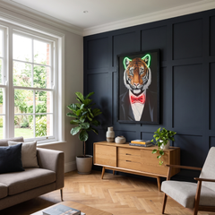Framed Tiger in Tuxedo LED Neon Light Canvas Wall Art Decor - 40x60cm
